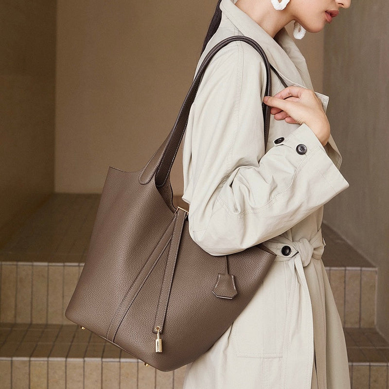 Yuki - Textured Genuine Leather Shoulder Bag